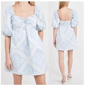 En Saison Quilted Satin Puff Sleeve Babydoll Mini Dress